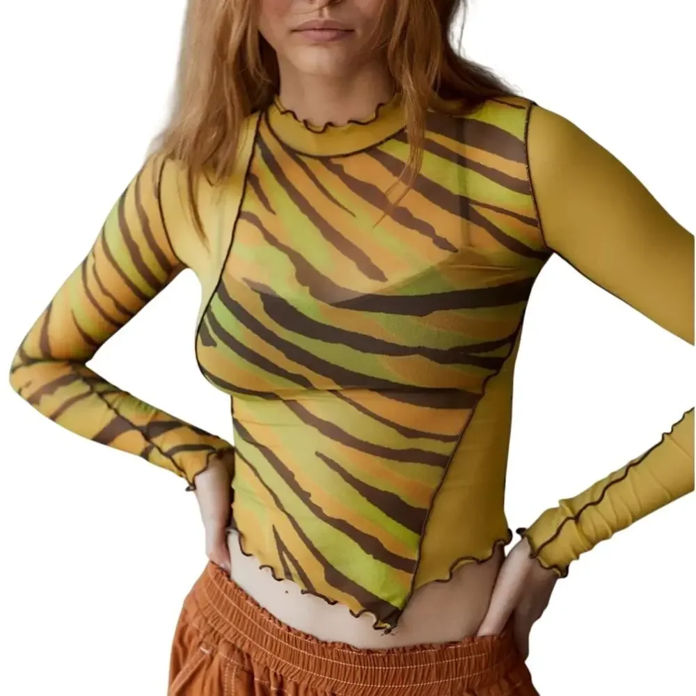 Urban Outfitters Y2K Sheer Mesh Top Women's Small Festival Indie Sleaze Rave EDC - Picture 9 of 16